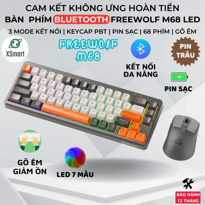 Bộ Bàn Phím Và Chuột Bluetooth FreeWolf M68 LED Pro Gõ Siêu Êm Pin Sạc Keycap PBT Cho Pc Lap | BigBuy360 - bigbuy360.vn Bộ Bàn Phím Và Chuột Bluetooth FreeWolf M68 LED Pro Gõ Siêu Êm Pin Sạc Keycap PBT Cho Pc Lap | BigBuy360 - bigbuy360.vn