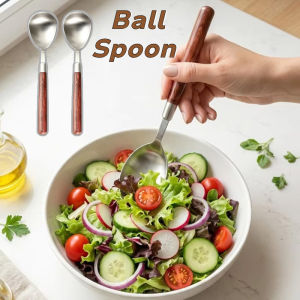 Stainless Steel Imitation Walnut Digging Ball Spoon Walnut Wood Handle Round Soup Spoon Table Spoon
