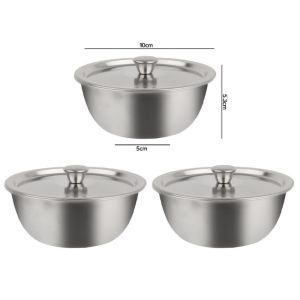 3pcs 304 Stainless Steel Rice Bowl with Lid Thickened Anti-Scalding Steamed Egg Bowl Seasoning Bowl Kitchen Utensils Tableware