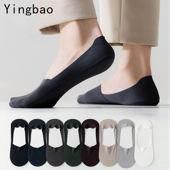 Yingbao Men's non-slip boat socks no show invisible socks summer ice silk  thin shallow mouth summer Ankle Sock Plain Color