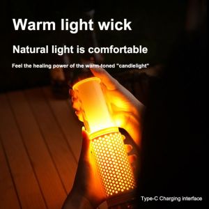 XEANG แสงอุ่นธรรมชาติ ไฟตั้งแคมป์แบบยืดหดได้กลางแจ้ง ที่จับพกพา สะดวกสำหรับการจัดเก็บ ไฟทำงาน แสงสว่างโดยรอบ ความคิดถึง ไฟเต็นท์พกพา แคมป์ปิ้ง