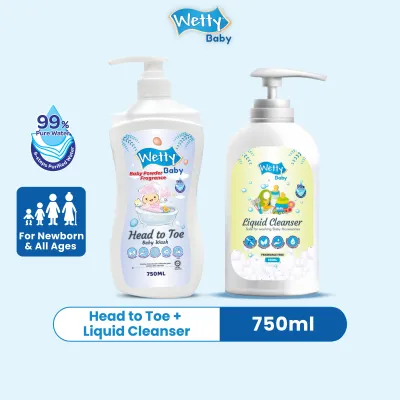 Wetty Baby Head to Toe Baby Wash (750ml) + Liquid Cleanser (750ml)