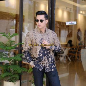 BATIK AJISAKA - INDRAYANA Kemeja Batik Pria Kondangan Premium Slimfit Lengan Panjang Bahan Halus