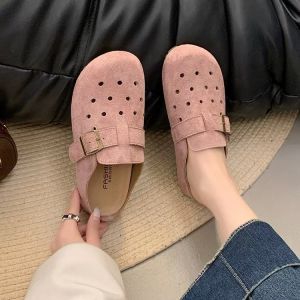 [Free Shipping] Stylish Thick-Soled WomenS Outdoor Wear New Breathable Slip-On Mules For Petite Women With A Closed-Toe Design And Perforated Detailing