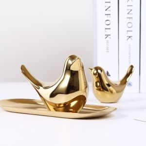 Nordic Patung Burung Bird Ornament Pajangan Hiasan Meja Keramik Emas Gold Burung Dekorasi