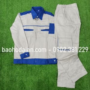 Quần áo bảo hộ lao động túi hộp ghi phối xanh dương - M02