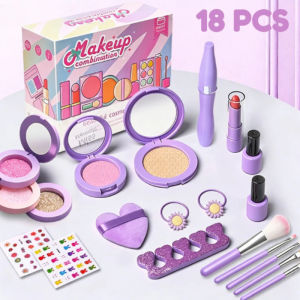 CuddleCove 18/22Pcs Princess Pretend Toy Set for Girls Makeup Sets for Kids Playhouse Toys Makeup Handbag Sets