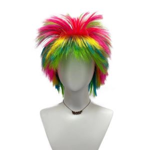 N6MBRH Synthetic Short Straight Colored Wig with Bangs 14-inch Easy to Care for Multicolor Layered Hair Fake Hair Punk Rainbow Spiky Mohawk Wig Men Women