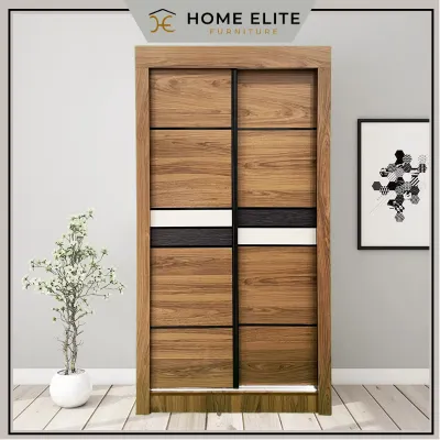 [Siap Pasang] HOME ELITE 3 FT Modern Minimalist Sliding Wardrobe Closet Home Living Furniture Cupboard / 3 Kaki Almari Baju /Almari Rak Baju / Kabinet Baju Sliding Door 2 Sliding Doors - 3ft x 6ft
