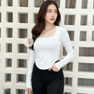 PROMO 1.1Crop Top Lengan Panjang Square Neck - Kaos Polos Wanita 6045