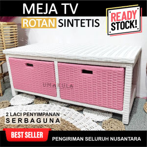 Lemari Rak Rotan Sintetis 5 Laci Buffet Bufet Meja TV 43 inci Ruang Tamu Minimalis Modern Terbaru