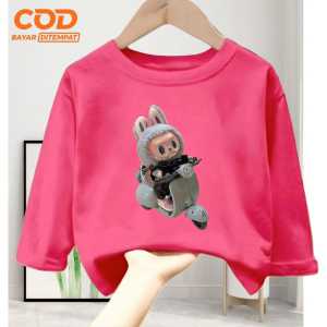 Kaos atasan anak usia 1-12 tahun bergambar Labubu The Elf lengan panjang bahan Babyterry