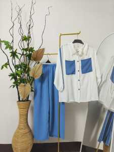 ONESET WANITA CRINKLE AIRFLOW PREMIUM / SETELAN WANITA KOREAN STYLE KEMEJA KOMBINASI DAN CELANA KULOT