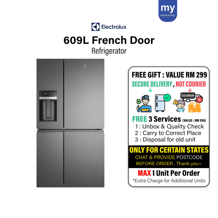 Electrolux Fridge 609L French door refrigerator EQE6879AB Lazada