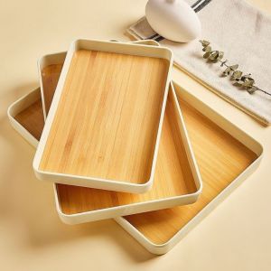 GAOSU Rectangular Imitation Wood  Tray PP Japanese Style Tea Cup Plate Multifunctional Decorative Gongfu Tea Tray Home