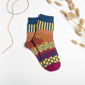 Vớ Tất Len Nam Nữ Cổ Cao Thổ Cẩm Đan Len Dày Phong Cách Vintage Thời Trang Thu Đông - Mã TV005