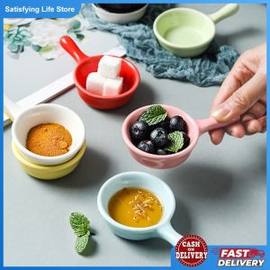 Cute Ceramic Condiment Dish Mustard Tomato Ketchup Soy Sauce Dish Seasoning Plates with Handle Mini Tray Appetizer Bowl Tableware
