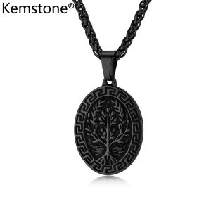 Kemstone Retro Mens Pattern Tree Stainless Steel Pendant Necklace Jewelry