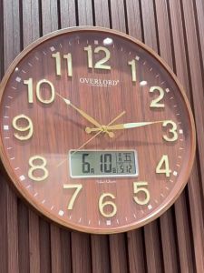 New Chinese wood grain color light luxury wall clock living room fashion wall clock large silent luminous clockFast shipping