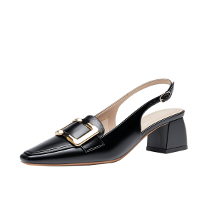 Buckle Back Strap Heels Mid Heel Pumps For Women Work Shoes Elegant Pointed Leather Shoes Block Heel 5CM Office Shoes Pu Leather Sandals Business Shoes Work Heels