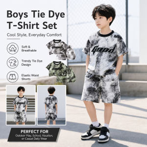 【Local Stock】Summer New Kids Terno Set Tie Dye 3D Design With Ice Like Water Milled Polyester Material High Elasticity Constant Temperature And Comfort