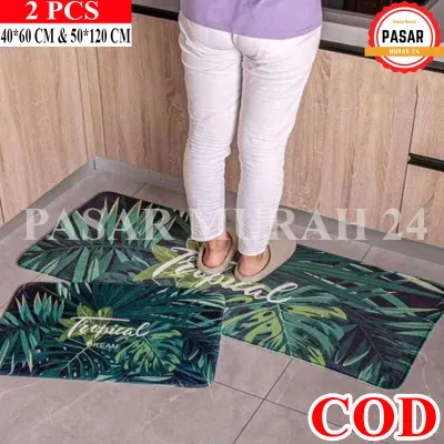 Nordic Set 2Pcs Karpet Keset Kaki Dapur / Kamar Tidur / Ruang Keluarga Anti Licin uk 40X60CM dan 50X120CM