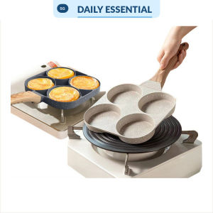 【DAILY ESSENTIAL】 Maifan Stone 4-Hole Non-Stick Egg Burger Pan | Fast Heat Conducting | Wooden Handle