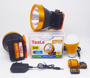 Tesla Senter Kepala Super Terang TLK 3052B 30Watt + Bulb DC 3W Super LED Rechargeable 10 JAM
