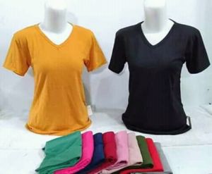 Paket Isi 5PCS Kaos Polos Wanita Lengan Pendek Dewasa/Baju Leher V Neck Terbaru