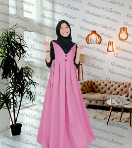 Gamis Anak Tunik Katun Polos Warna Solid untuk Usia 12-18 Tahun