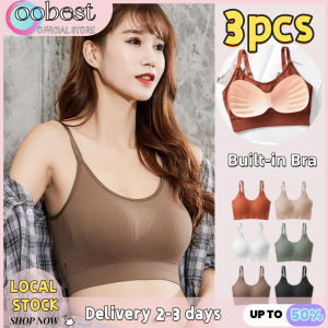 oobest 【Delivery 2-3 days】3pcs Seamless Bras Backless Camisoles Top with Built-in Bra Anti-Exposure Layering Bras Women