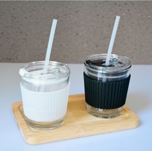 DIY Glass Cup with Straw Heat Resistant Portable Water Coffee Mug With Lid Straw Cup Milk Juice Tea Cup Travel Mug