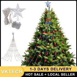 Waterfall Tree LED Lights with Star Topper for Christmas Holiday Decor Bright Multi-Color String Lights for Celebrations