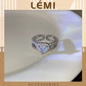 Nhẫn nữ mặt đính đá trái tim nhẫn mạ bạc Lemi accessories