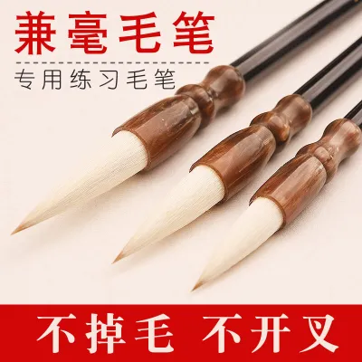 毛笔中楷大楷小楷套装狼毫兼毫Mixed Hair Writing Brush Set Beginner Wolf Hair Student Calligraphy Writing Brush Regular Script Running Script Seal Script Calligraphy Tools Wolf Sheep Mixed Hair plus Key Large White Cloud Writing Brush Traditional Chinese P