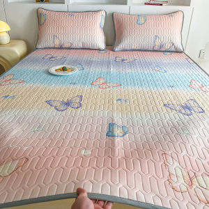【Super low price】Print Natural Latex Summer Mat Ice Silk Breathable Bed Cooling Pad and Pillowcases Soft Folding Cool Mat Non Slip Bed Sheet Set