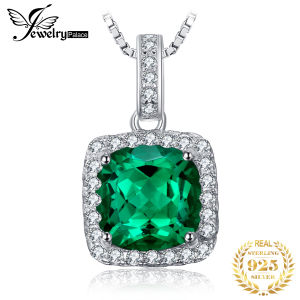 JewelryPalace 925 Sterling Silver Square Simulated Nano Emerald Pendant Necklace for Women Gemstone Statement Necklace No Chain