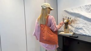 🇸🇬CF842 Korean Style Nylon Tote Bag  Large Capacity Shoulder Bag  Water Resistant Lightweight Commuter & School Bag