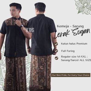 Setelan Koko Sarung Batik Lengan Pendek Fashion Muslim Pria Dewasa Terbaru Bahan Katun LERAKSOGAN
