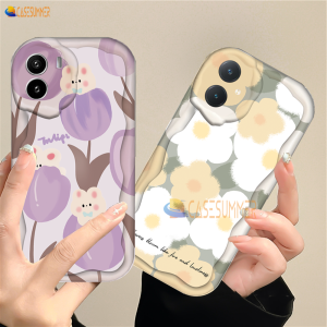 (Lokal Ready) Casesummer Casing hp Vivo Y36 Y27 Y16 Y12s Y20 Y02A Y02T Y35 Y11 Y17 Y21 Y15 Y12 Y30i Y22 Y15s Y20s Y22s Y21A Y12i Y21s Y15A Y33s Y51 Y91C Y91 Ins Tulip Kelinci Lucu Kesing Bunga Segar Shockproof 3D Wavy Curved Edge Glossy Soft Case
