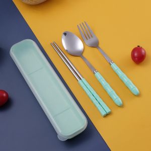 4-in-1 Stainless Steel Portable Table Ware Cutlery Set Spoon Fork Chopsticks Set With Box Case Travel Cutleries