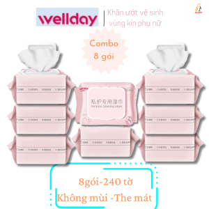 Khăn ướt vệ sinh vùng kín phụ nữ/khăn ướt phụ khoa Wellday 10/30 tờ/gói