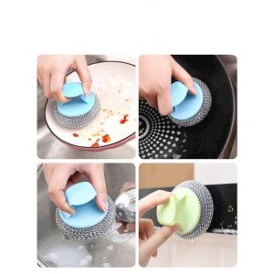 Set 10 búi sắt cọ xoong nồi rửa chén tiện lợi có núm tay cầm bằng nhựa cao cấp