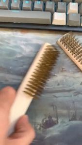LoviRa Wire Brushes Copper Plated Steel Brushes with Wood Handle 16 x 6 Lines Wire Scratch Brush