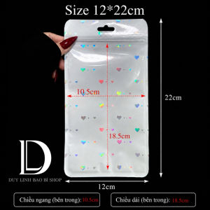 (10 cái) Túi Zip trắng tim có lỗ treo Đựng Trang Sức Túi hologram 1 mặt màu trắng lấp lánh trái tim 1 mặt trong…