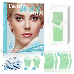 Waxfans 52PCS Wax Strips for Face Eyebrow Wax Strips for Hair Removal Waxing Kit for Womens LipChinBikiniUnderarmsLegsCejas 56ct Face Wax Strips with 4 Post-wax Oil (Blue)