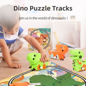 NCUMBE Plastic Dinosaur Track Car Toys Jigsaw Toys Board Gams DIY Rail Assembled Puzzle Educational Interactive Toy Montessori Children Inertia Car Family Parent-child