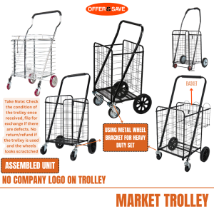 Large / Medium Aluminium Grocery Shopping Cart / Market Trolley With Swivel Wheel / Folding Cart Trolley