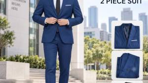 Mens Deep Navy Blue 2 Piece Suit Blazer Pants with Free Black Tie S-6XL Fresh Graduate Interview First Job Office Formal Wear