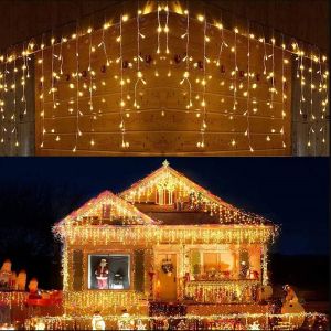 2025 4M Christmas lights Icicle Light Led Curtain Lights String 8 modes Fairy Light with EU Plug for Party Garden Eaves Outdoor Decoration Christmas Decoration